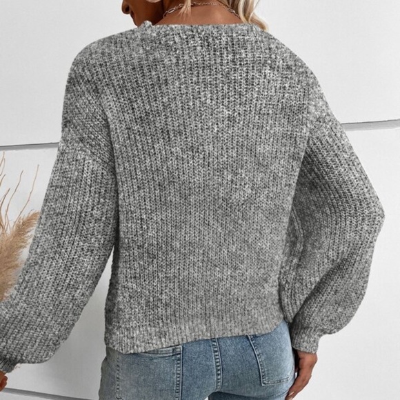 SOLD OUT Gray Cross Wrap Style Knit Long Sleeve Marled Pullover Sweater - Picture 3 of 3